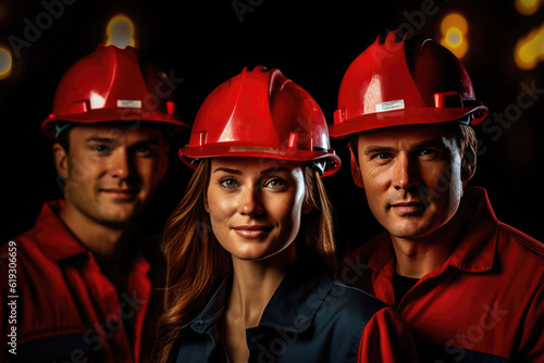 workers in red helmet studio shot