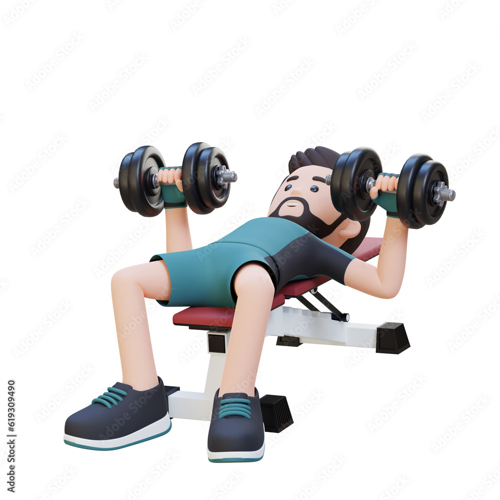 3D Sportsman Character Sculpting Muscular Physique with Dumbbell Bench Press 3D Sportsman Character Sculpting Muscular Physique with Dumbbell Bench Press