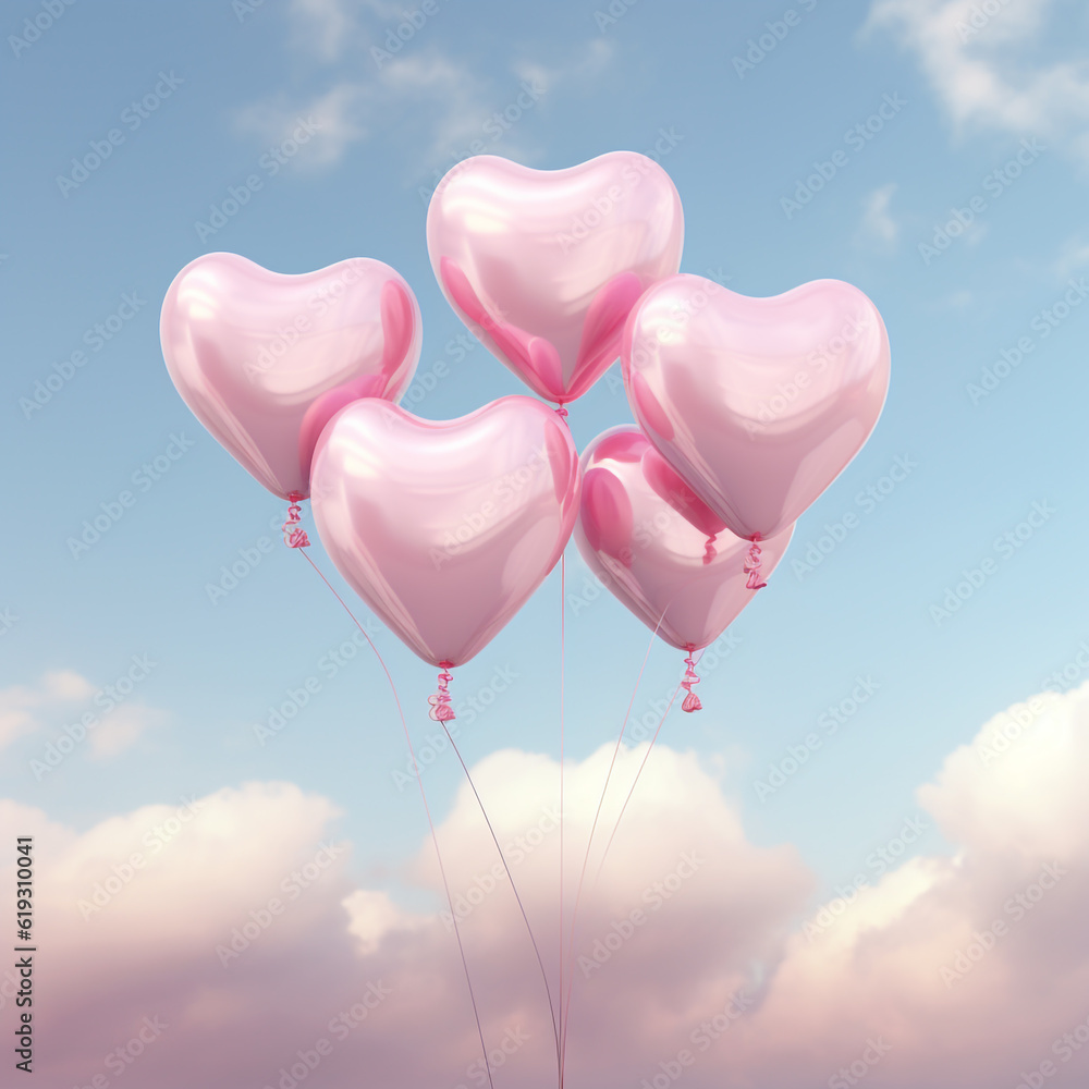 heart shaped balloons 3d render