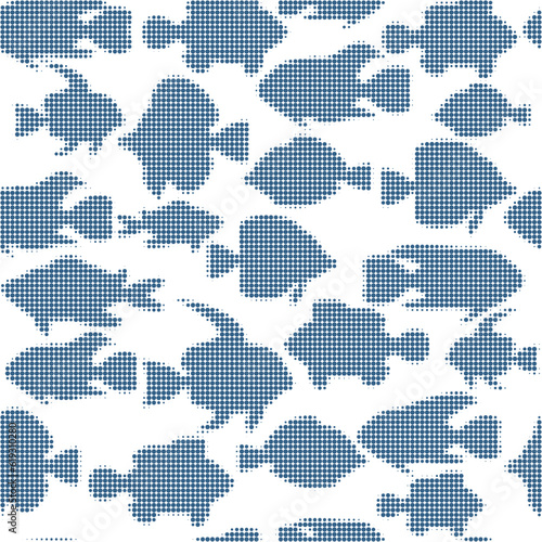 Tropical fishes seamless pattern halftone dots silhouette style