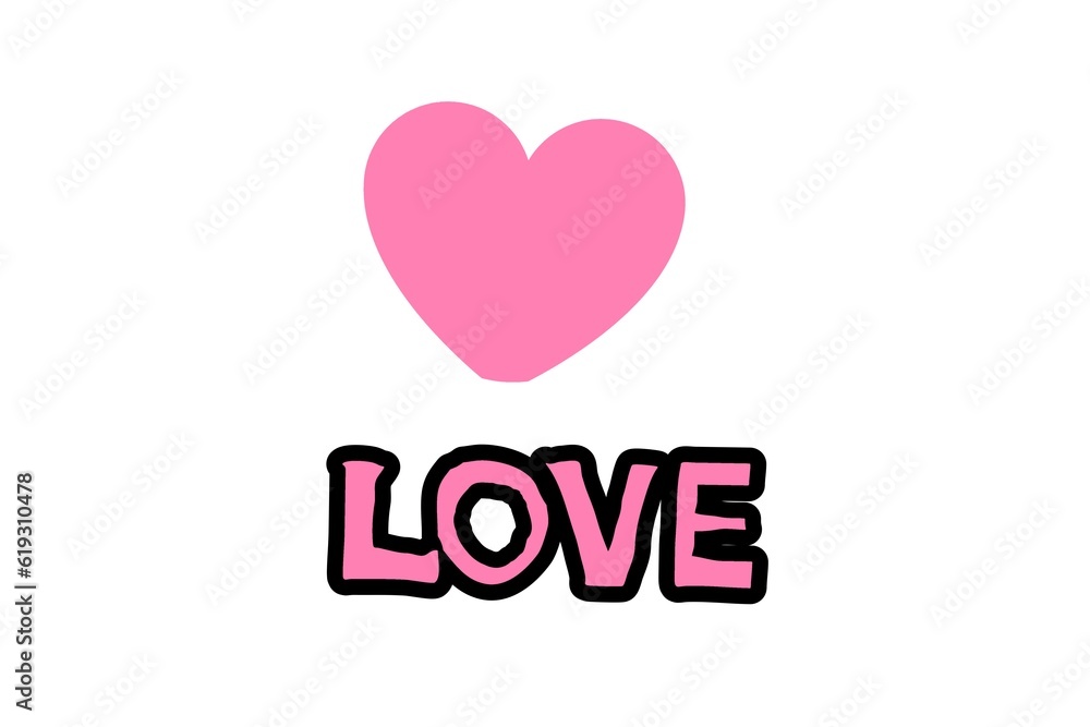 Love written and a heart shape of pink color.