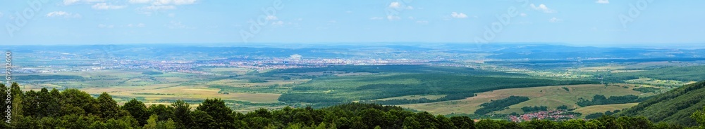 Panorama over the Sibiu city from Calugaru hills, Cindrel mountains, Sibiu county, Romania