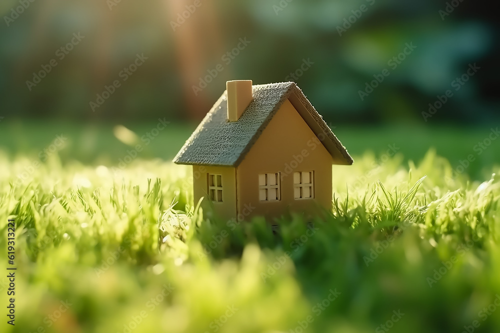 Beautiful small house on the grass, home loan concept Beautiful small house on the grass, home loan concept