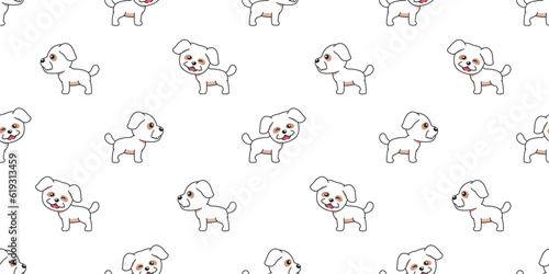 Vector cartoon cute white dog seamless pattern background for design.