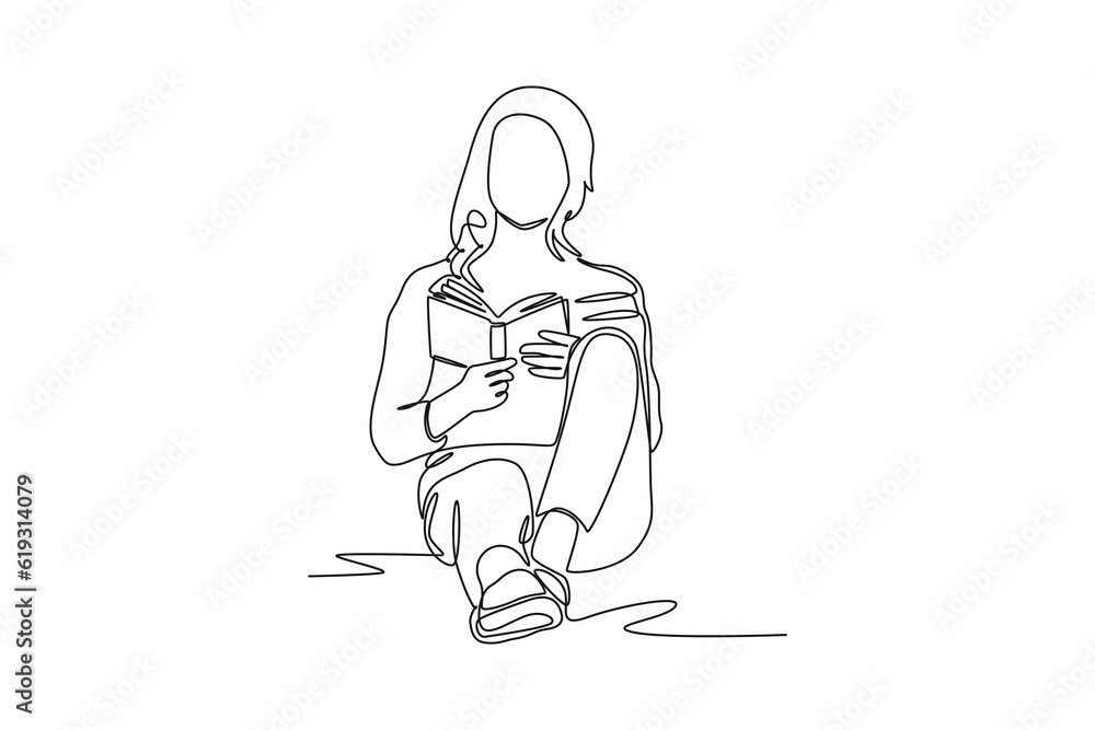 Single one line drawing Books and reading concept. Continuous line draw design graphic vector illustration.