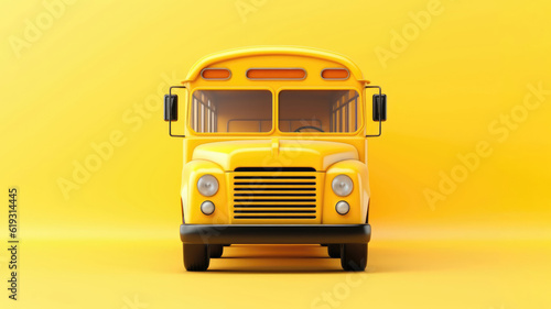 Traditional yellow schoolbus isolated on yellow background. 3D Illustration. AI Generated.