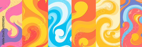 Groovy Hippie 70s Backgrounds: Retro Psychedelic Vector Texture
