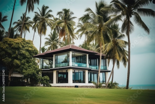 tropical house with palm trees in the background © 2rogan