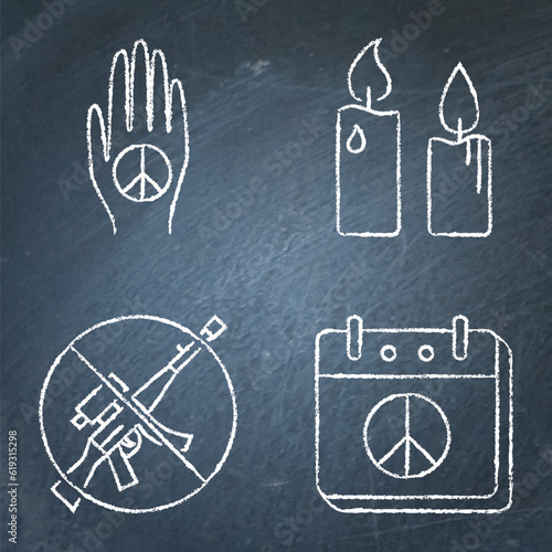 Pacifism and peace chalkboard icon set