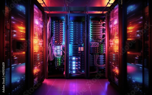 The data center in the server room with supercomputer.  © hugo