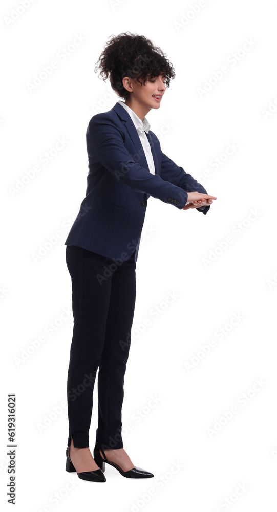 Beautiful young businesswoman in suit on white background Beautiful young businesswoman in suit on white background