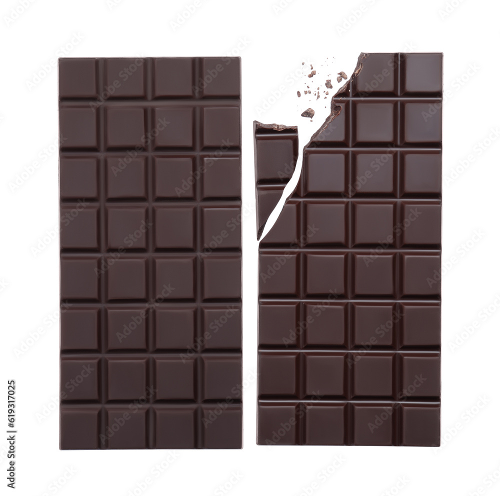 Delicious dark chocolate bars on white background, top view Delicious dark chocolate bars on white background, top view