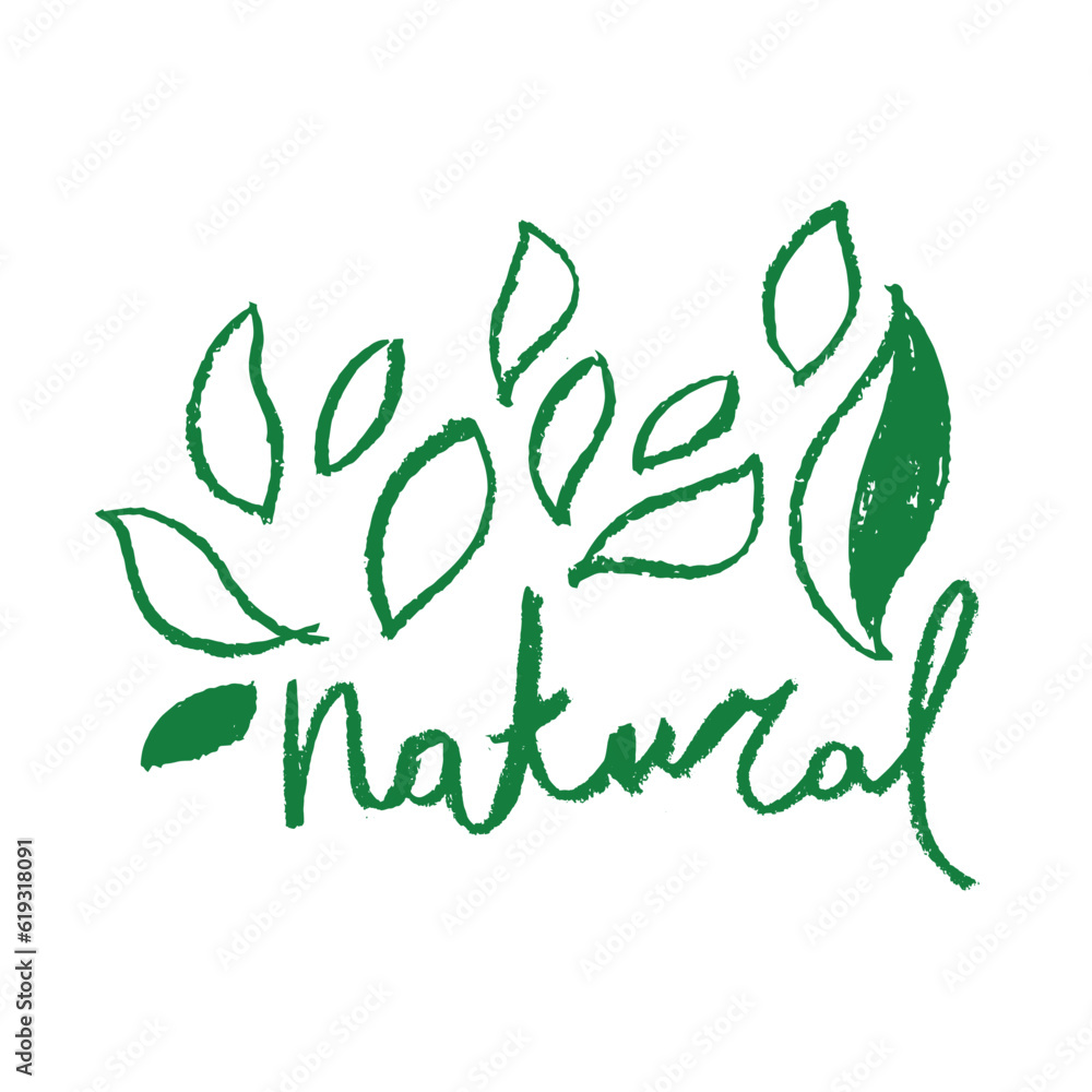 Obraz premium Vector healthy food badge with hand-drawn coal texture. Organic products emblem. Healthy eating icon for vegan label. Natural symbol for cosmetic design. Farming sign. Bio and eco insignia template.