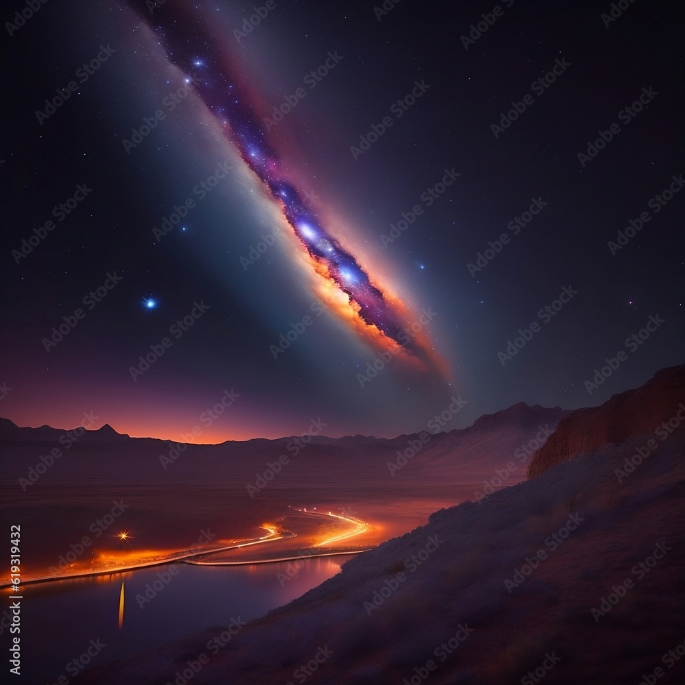 Andromeda Galaxy in the Night Sky Landscape. Generative AI. AI