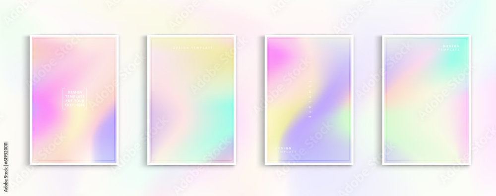 Set holographic gradient pastel modern rainbow background. yellow, pink , green, purple, orange, blue colors for deign concepts, wallpapers, web, presentations and prints. vector design. Set holographic gradient pastel modern rainbow background. yellow, pink , green, purple, orange, blue colors for deign concepts, wallpapers, web, presentations and prints. vector design.