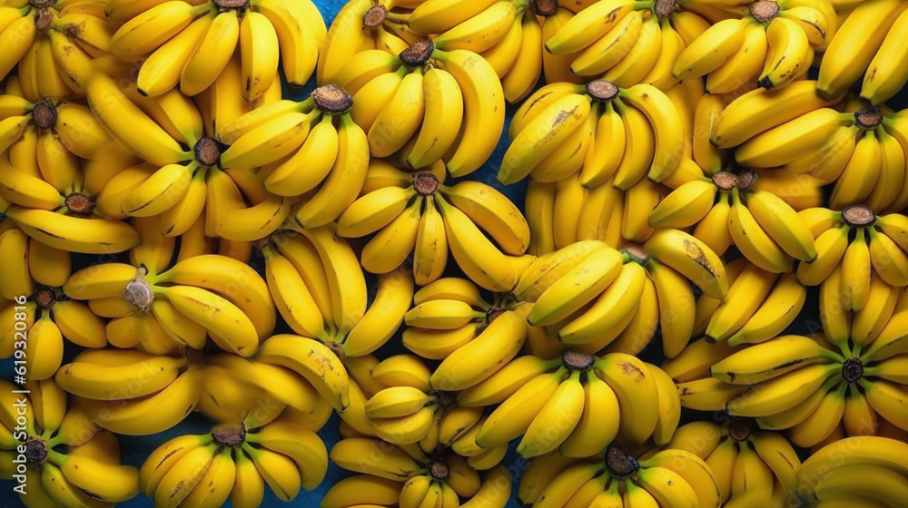 Background of fresh bananas arranged together representing concept of health diet. Top view. Generative Ai Background of fresh bananas arranged together representing concept of health diet. Top view. Generative Ai