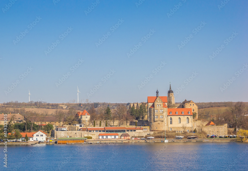 View over the Susser See lake and the castle in Seeburg, Germany