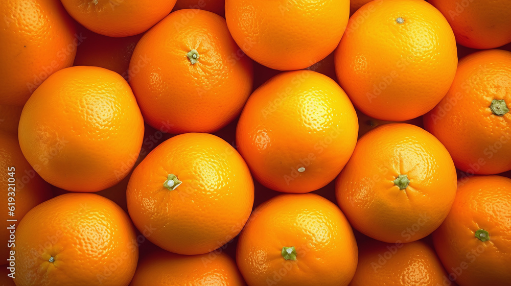 Background of fresh orange arranged together representing concept of health diet. Top view. Generative Ai Background of fresh orange arranged together representing concept of health diet. Top view. Generative Ai