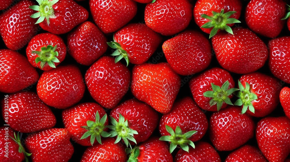 Background of fresh strawberry arranged together representing concept of health diet. Top view. Generative Ai Background of fresh strawberry arranged together representing concept of health diet. Top view. Generative Ai