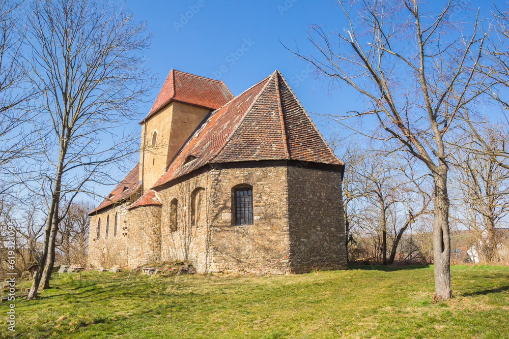 Historic St. Nicolai church on top of the hill in Seeburg, Germany