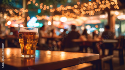 Print op canvas Bokeh background of Street Bar beer restaurant, outdoor in asia, People sit chill out and hang out dinner and listen to music together in Avenue, Happy life ,work hard play hard