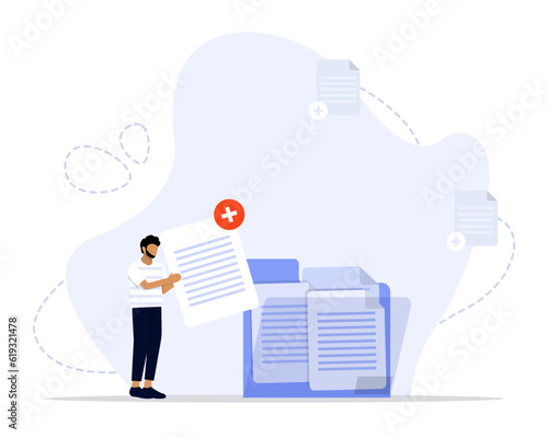 Add files concept illustration. Suitable for landing page, ui, web, App intro card, editorial, flyer, and banner.