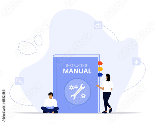 Instruction manual concept illustration. Suitable for landing page, ui, web, App intro card, editorial, flyer, 
and banner.