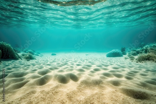 n underwater sandy ocean floor view. Generative AI