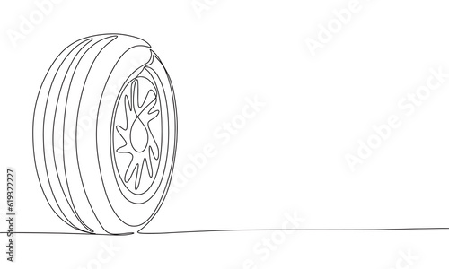 Tyre sketch. One line continuous hand drawing. Outline, line art vector illustration.