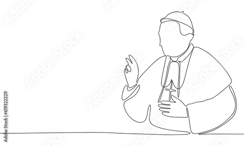 Priest sketch. One line continuous hand drawing. Outline, line art vector illustration.