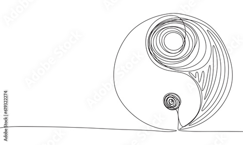 Yin and yang sketch. One line continuous hand drawing. Outline, line art vector illustration.