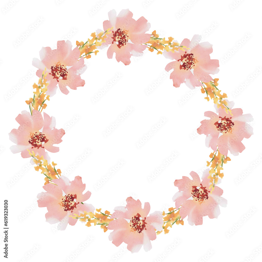 A wreath of flowers. Watercolor illustration. A pattern of delicate anemones. Beauty and health. A wreath of flowers. Watercolor illustration. A pattern of delicate anemones. Beauty and health.
