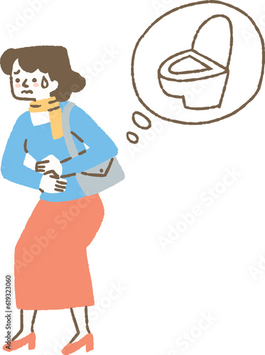 外出先でお腹が痛くなった女性_色