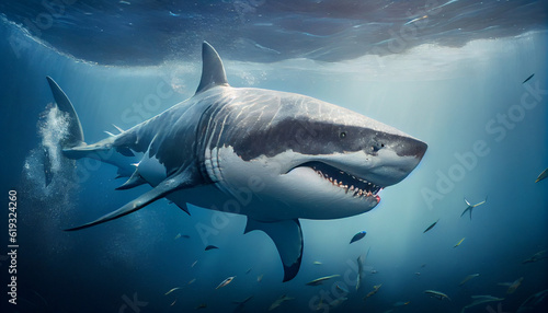 shark in the sea. A big white shark in the sea under the water Ai generated image