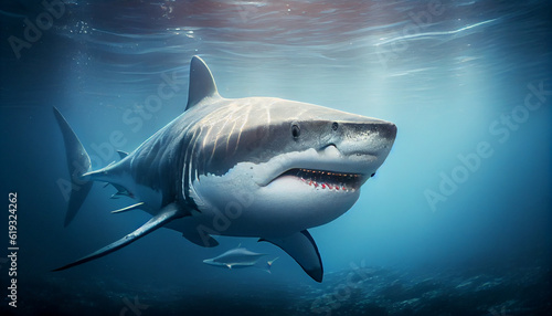 great white shark. A big white shark in the sea under the water Ai generated image