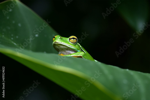 Generative AI. a frog behind a leaf