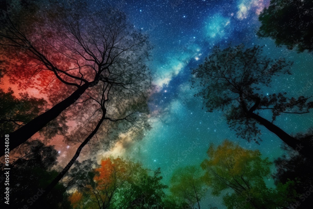 serene night sky with a canopy of stars above a forest of trees serene night sky with a canopy of stars above a forest of trees