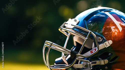 American football helmet on Football Field,stadium background ,Generative AI