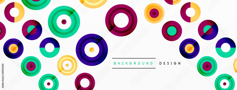 Fototapeta premium Abstract background with circle symmetric grid composition. Circle pattern creating sense of movement. Grid adds structure and balance to the composition, with equal spacing between each circle