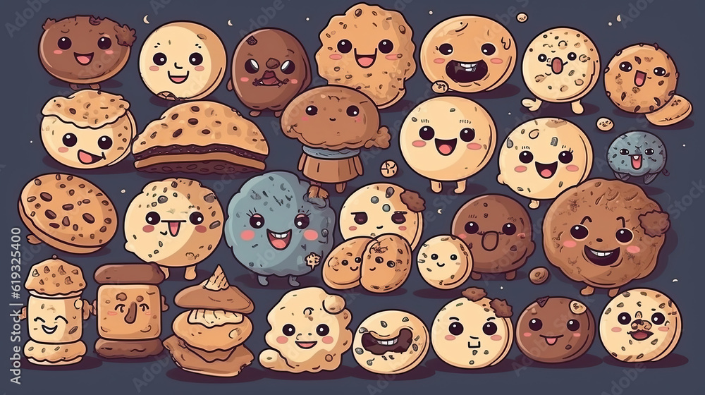 Set of cute cookies with different emotions. Set of cute cookies with different emotions.