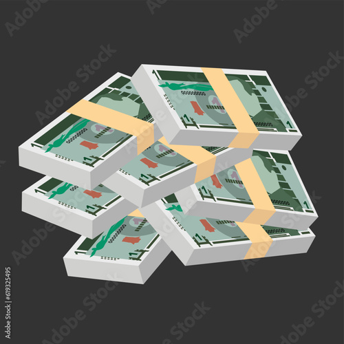 Guatemalan Quetzal Vector Illustration. Guatemala money set bundle banknotes. Paper money 1 GTQ. Flat style. Isolated on white background. Simple minimal design.