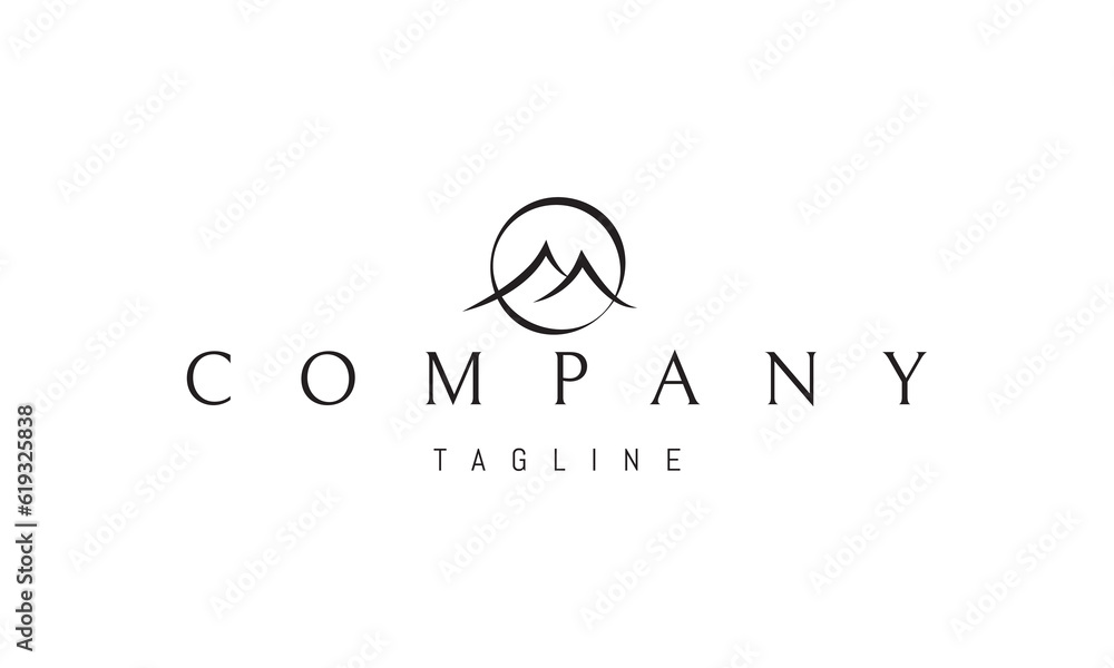 Vector logo on which an abstract image of two mountains against the background of the sun. Vector logo on which an abstract image of two mountains against the background of the sun.