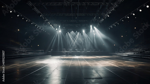 Empty stage with spotlights in the dark. © Barosanu