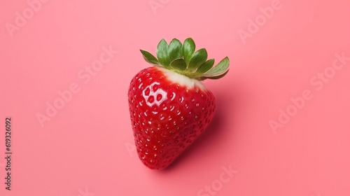 A single strawberry on a red background. Created with generative AI.
