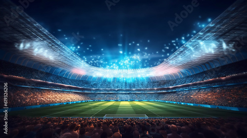 stadium in lights and flashes 3d rendering. Generative Ai © rorozoa