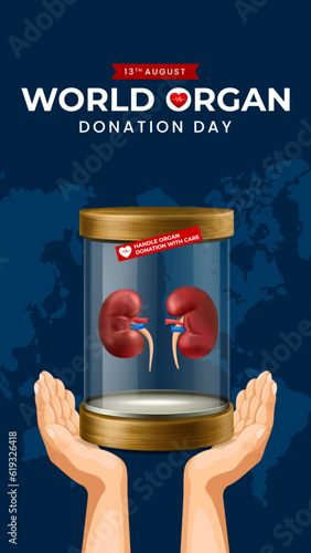 World organ donation day with kidneys for transplantation, saving lives, social network post story, artwork, print, doodle, vector illustration (Vector)
