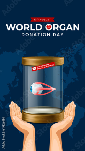 World organ donation day with eye for transplantation, saving lives, social network post story, artwork, print, doodle, vector illustration (Vector)