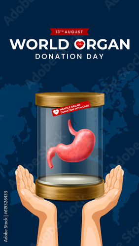 World organ donation day with stomach for transplantation, saving lives, social network post story, artwork, print, doodle, vector illustration (Vector)