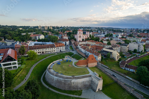 Aerial summer sunny sunset view of beautiful Vilnius Old Town, Lithuania