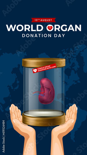 World organ donation day with spleen for transplantation, saving lives, social network post story, artwork, print, doodle, vector illustration (Vector)